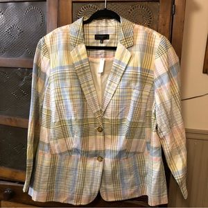 Talbots Spring Plaid Blazer Jacket 20W Linen Cotton Blend NWT